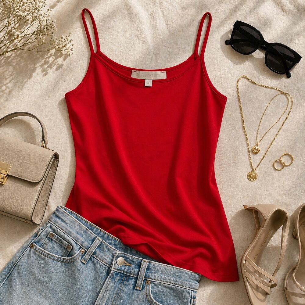 Anne Fontaine Red Cintia Cami Tank Top Luxury Minimalist Stretch Size 38